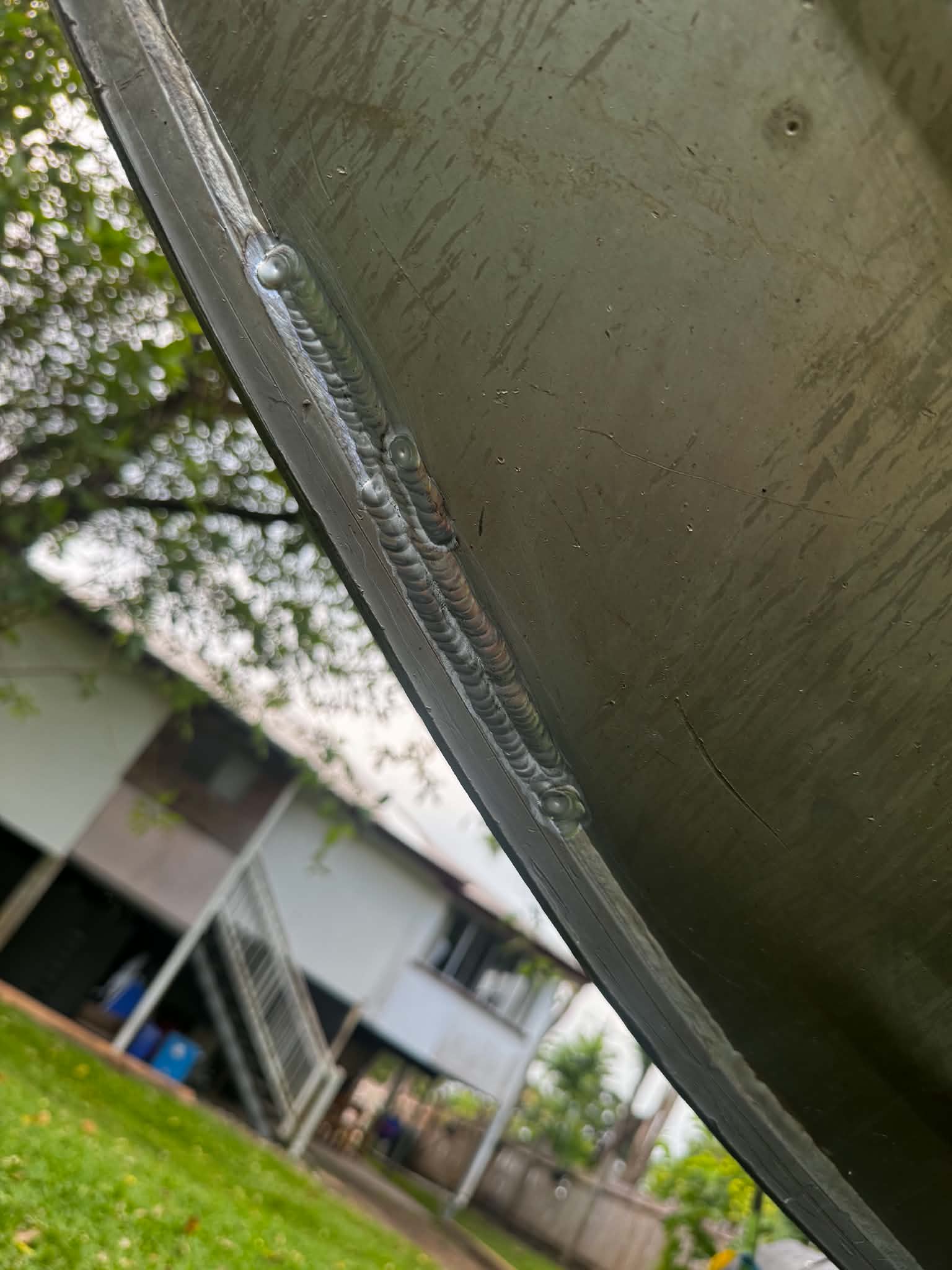 Close-up of aluminium boat weld seam